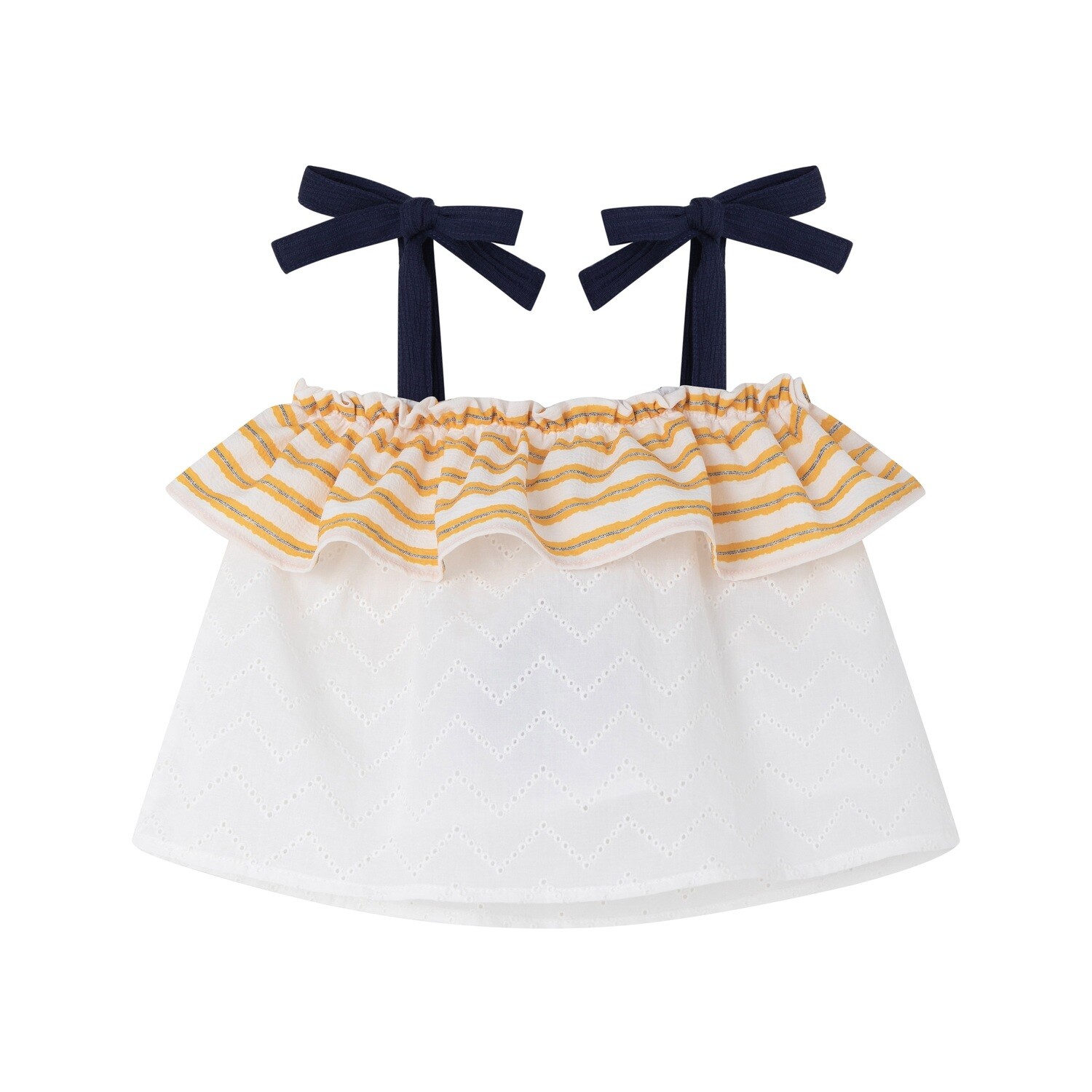 Crop top bloes met rokje wit/gele streepjes
