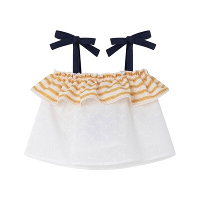 Crop top bloes met rokje wit/gele streepjes