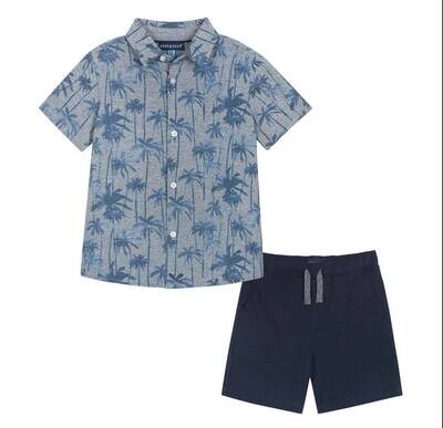 2-Delig set met knoopsluiting PALMBOOM BLAUW
