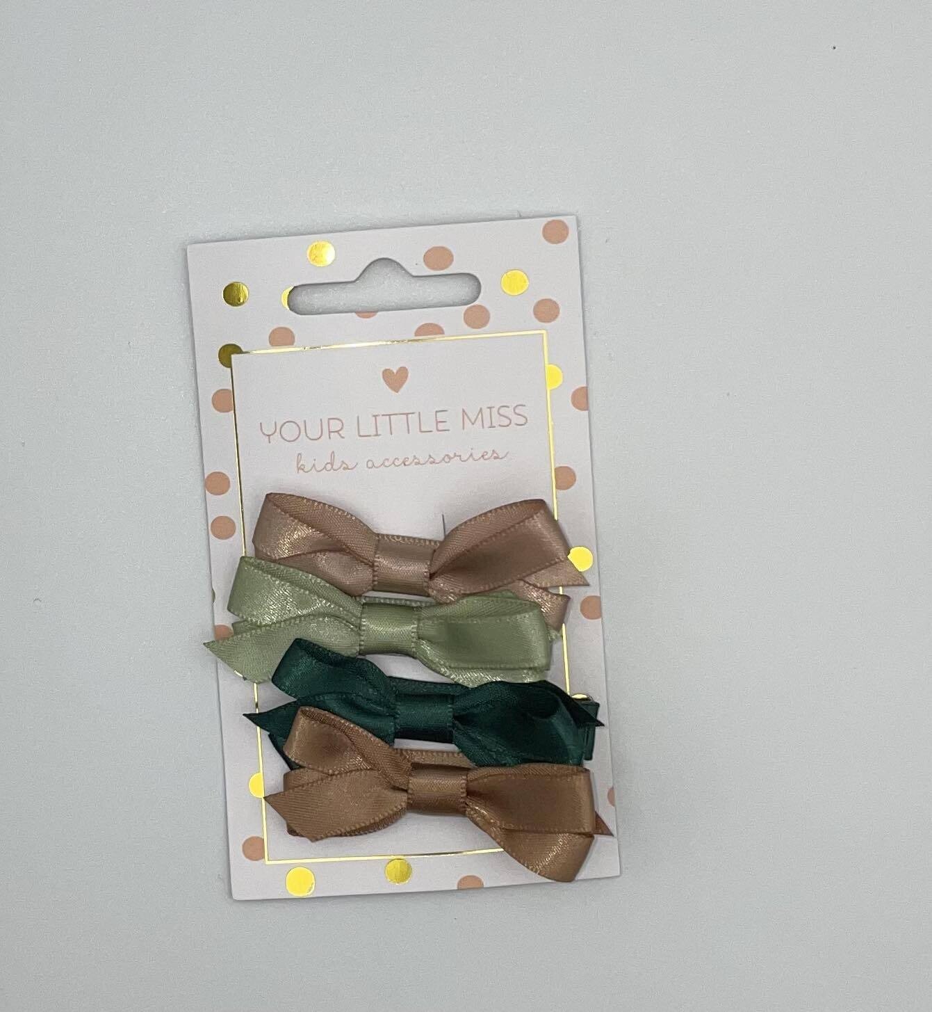 Haarspeldjes met strik - moss satin ( 5cm - 2 jaar of ouder)