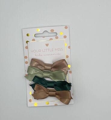 Haarspeldjes met strik - moss satin ( 5cm - 2 jaar of ouder)