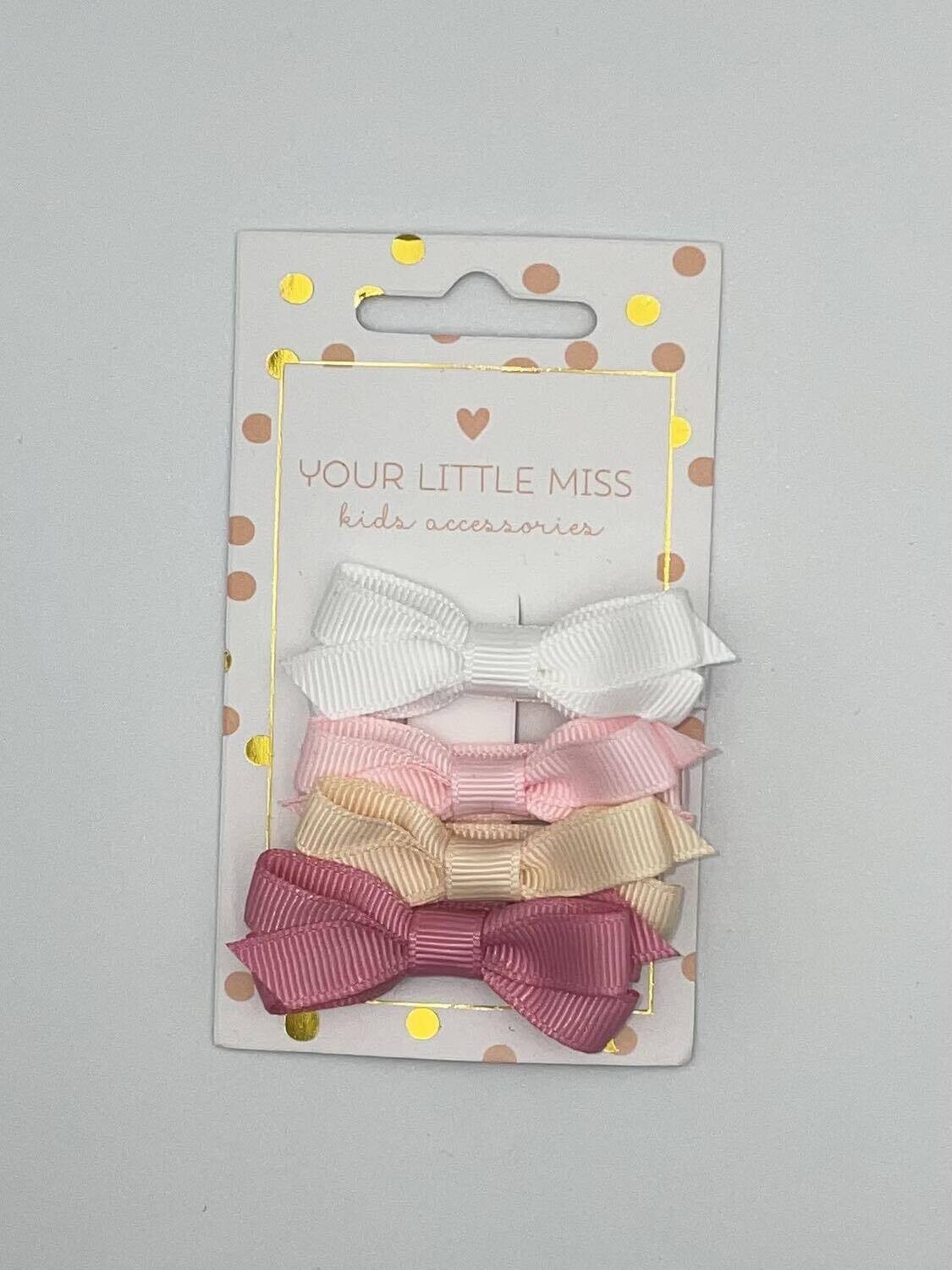 Set van 4 Haarstrikjes / wit , roze , beige