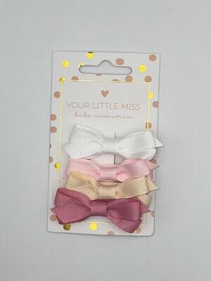Set van 4 Haarstrikjes / wit , roze , beige