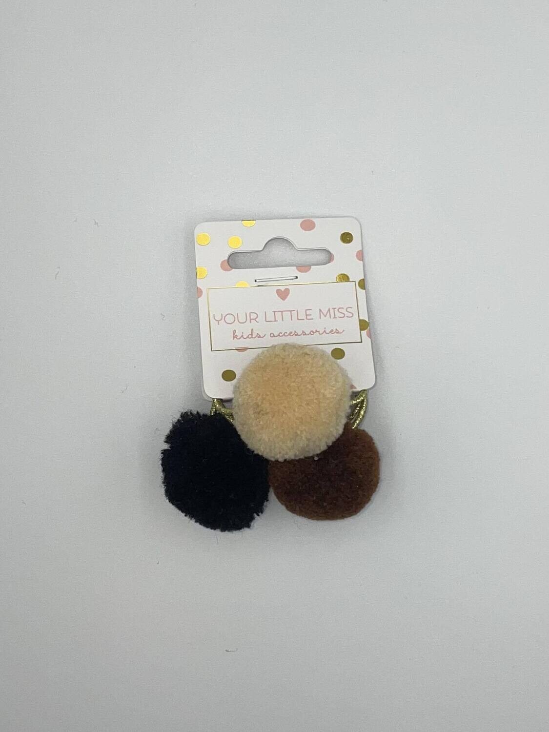 Haarrekker 3x met Bal /zwart , Bruin, cream