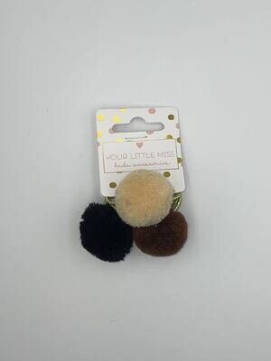 Haarrekker 3x met Bal /zwart , Bruin, cream