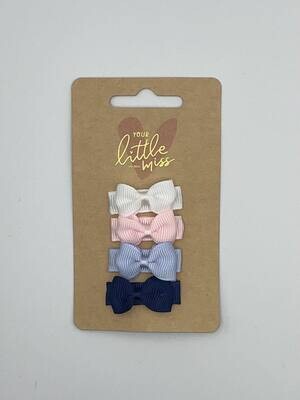 4 Kleine Haarspeldjes / blauw , wit , roze