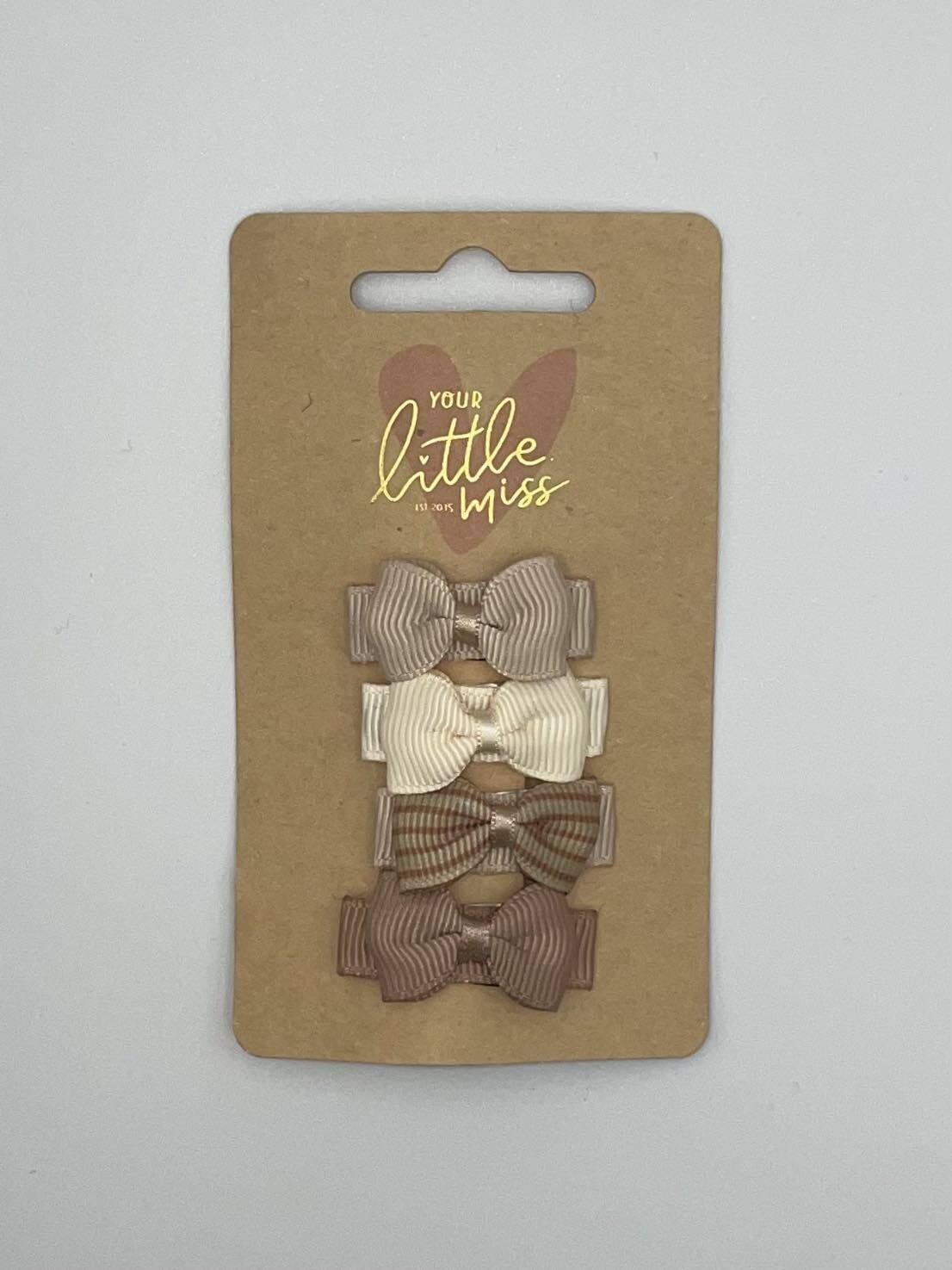 Kleine haarspeldjes met strik / Bruin , Beige