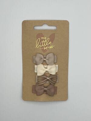 Kleine haarspeldjes met strik / Bruin , Beige