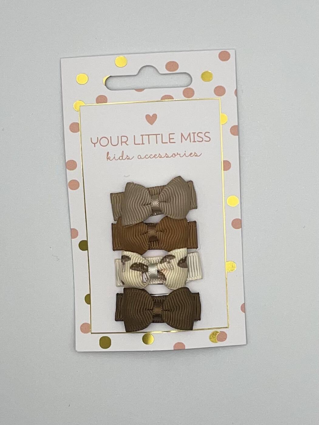 Set 4 Kleine strikjes / speld / Bruin