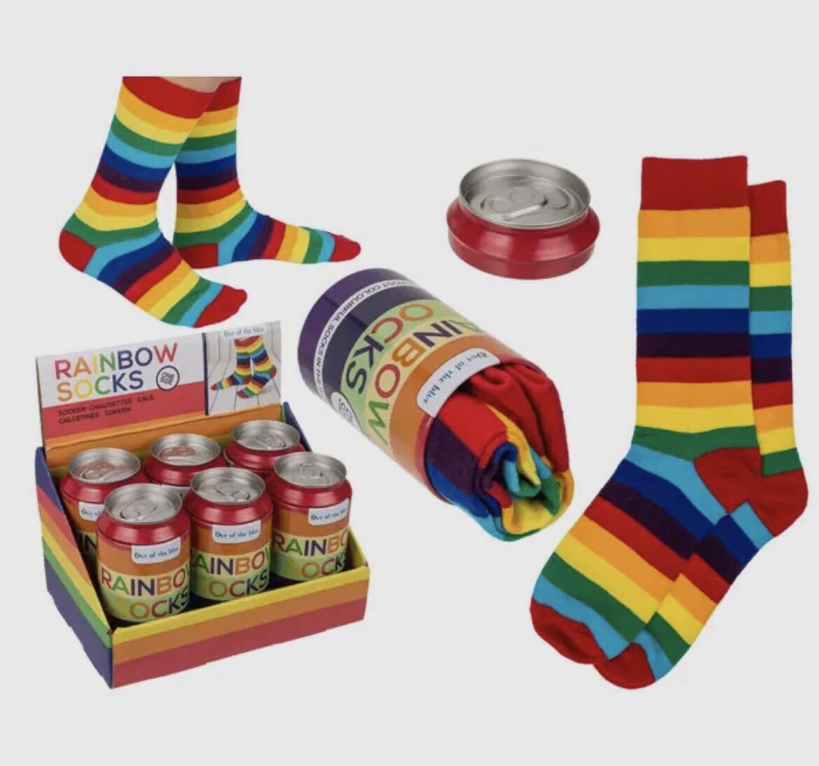 Regenboog fop kousen / blik 1 maat