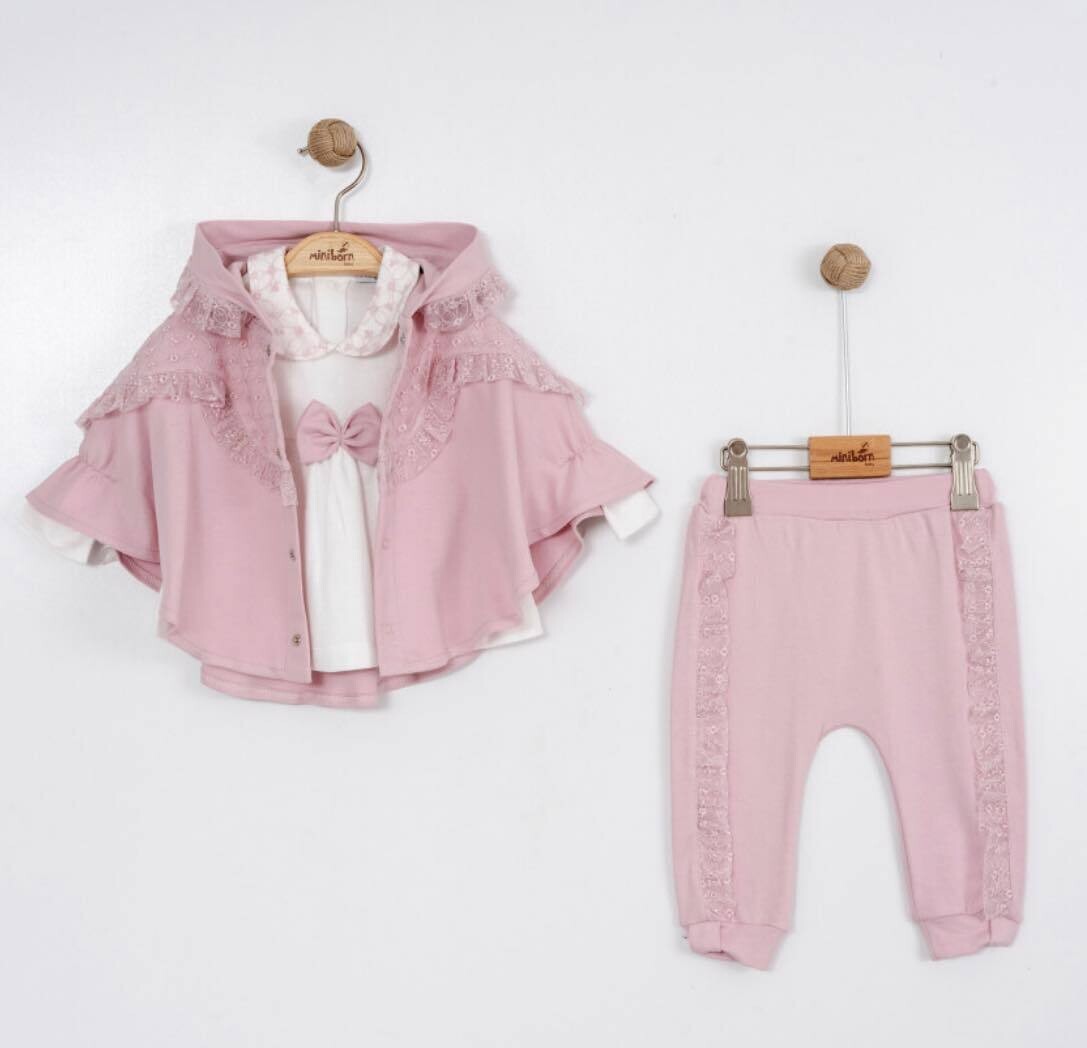 Roze poncho met t-shirt en Broekje