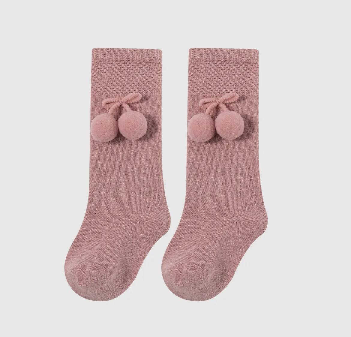 Lange kousen donker roze met bolletjes