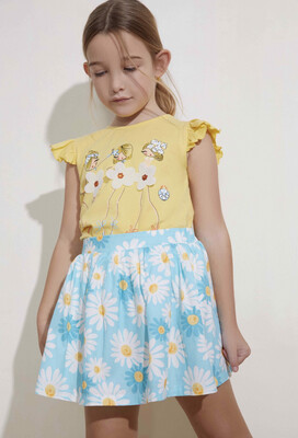 Setje Met Rokje / blauw met bloem