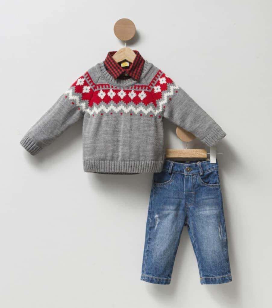 jongens 3-delig sweater shirt en jeans set Cumino