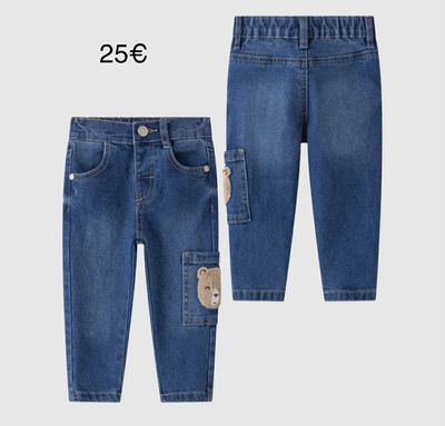 Lange cargobroek van denim voor babyjongen beer