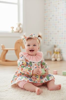 Lang bloesje met broekje roze/bloempjes