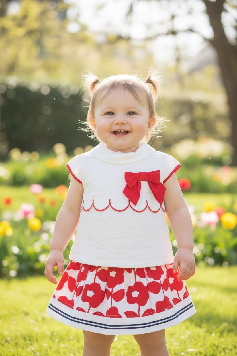 Setje Wit/Rood met bloempjes