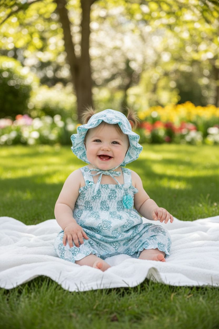 Blauwe Jumpsuit met zonnehoedje