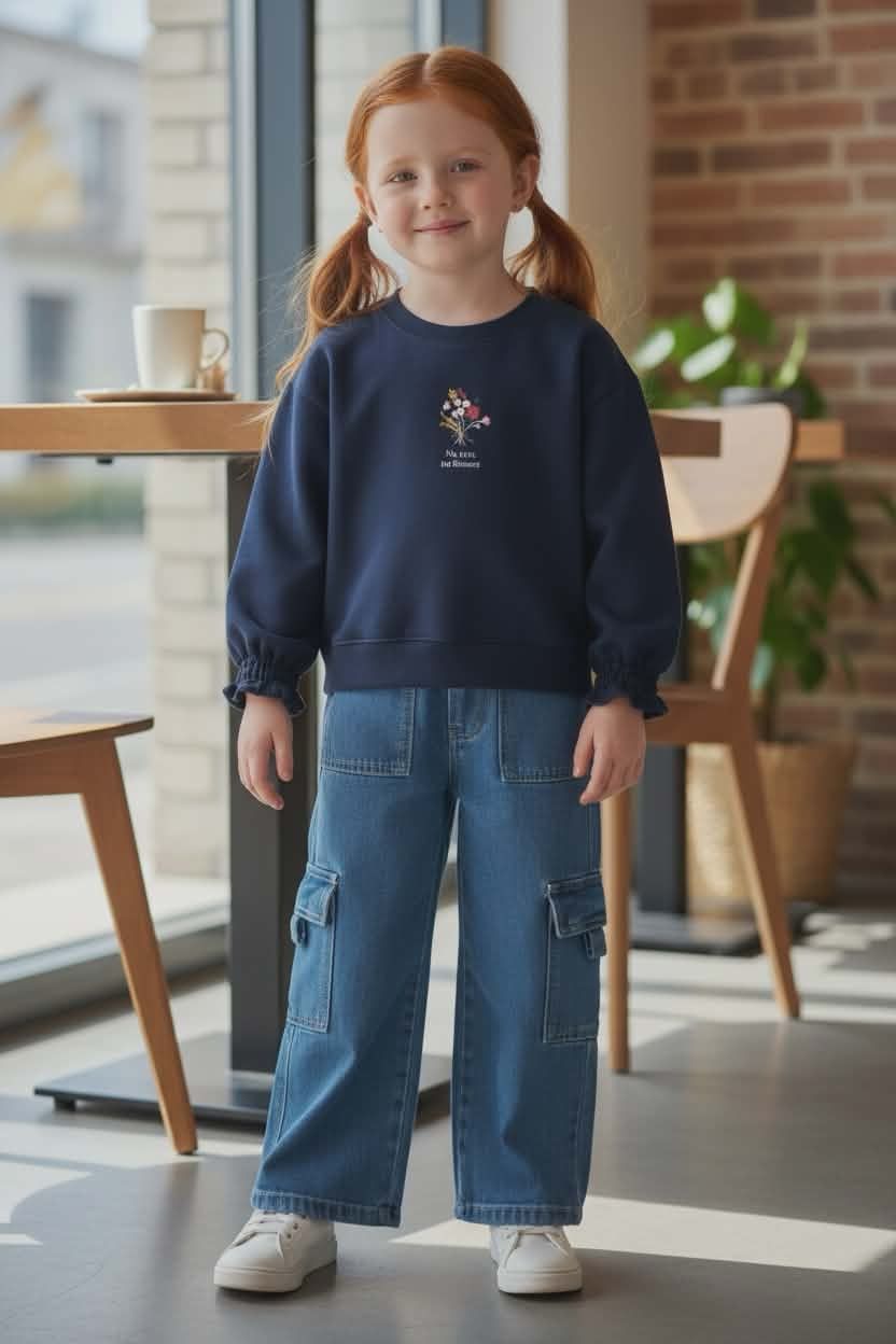 Trui donker blauw bloem