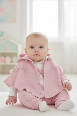 Roze poncho met t-shirt en Broekje