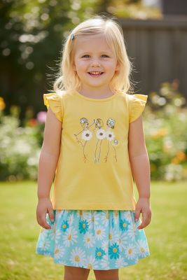 Setje Met Rokje / blauw met bloem