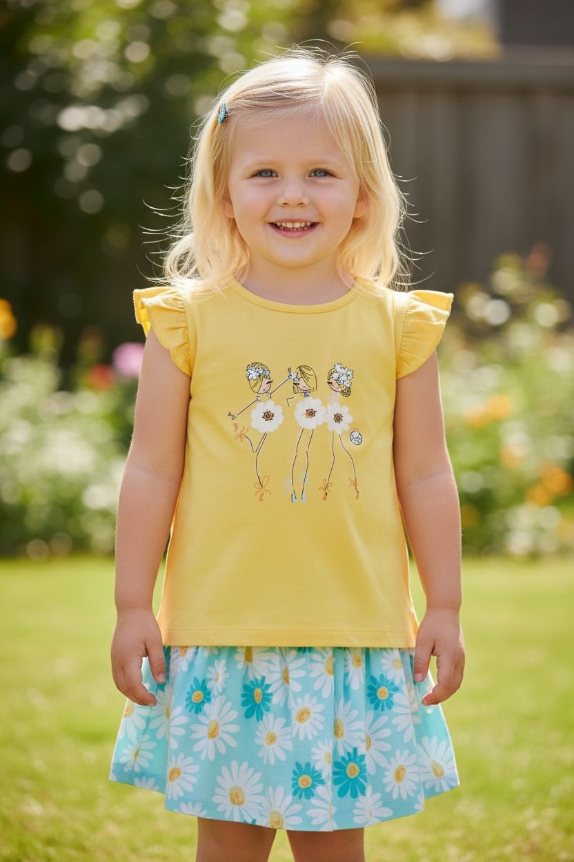 Setje Met Rokje / blauw met bloem