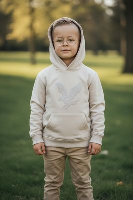 Lyle en scott trui met kap Grote vogel beige