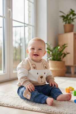 Baby jongen trui met beer gezicht