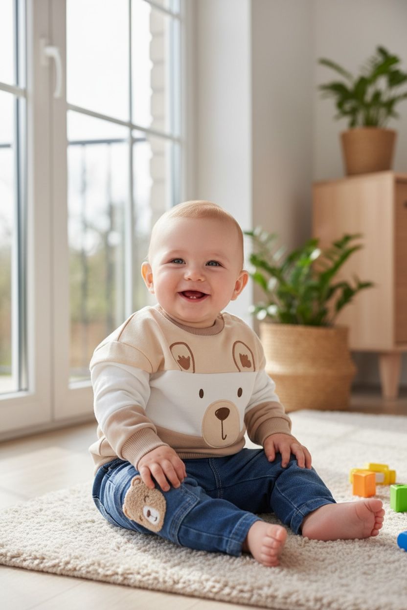 Baby jongen trui met beer gezicht