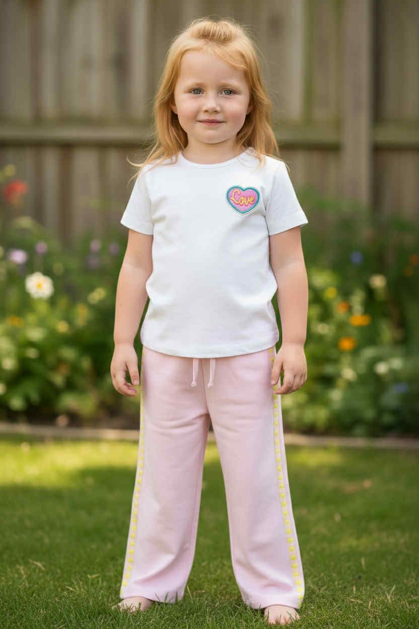 LANGE BROEK jogging roze met geel