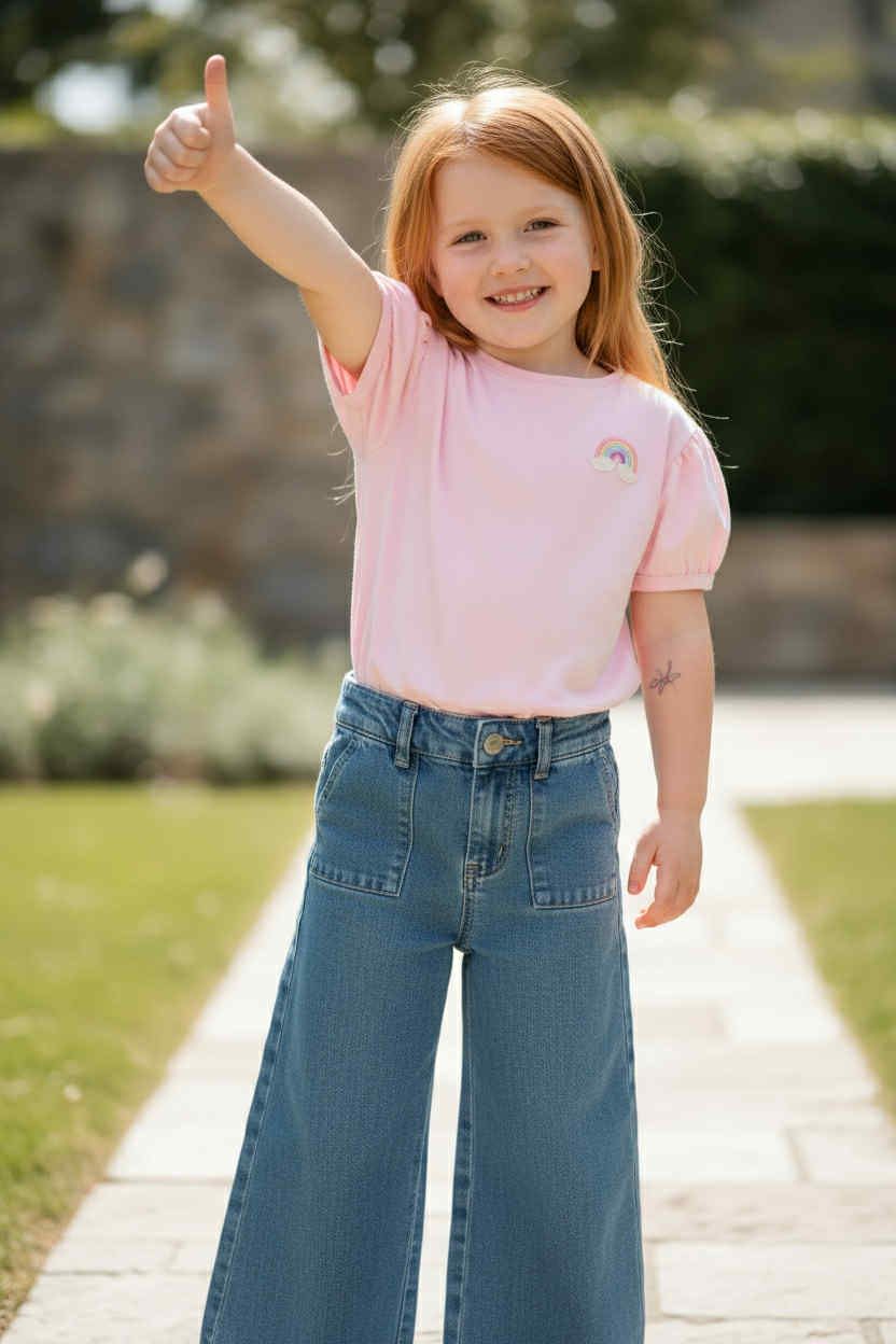 T-SHIRT roze met regenboog