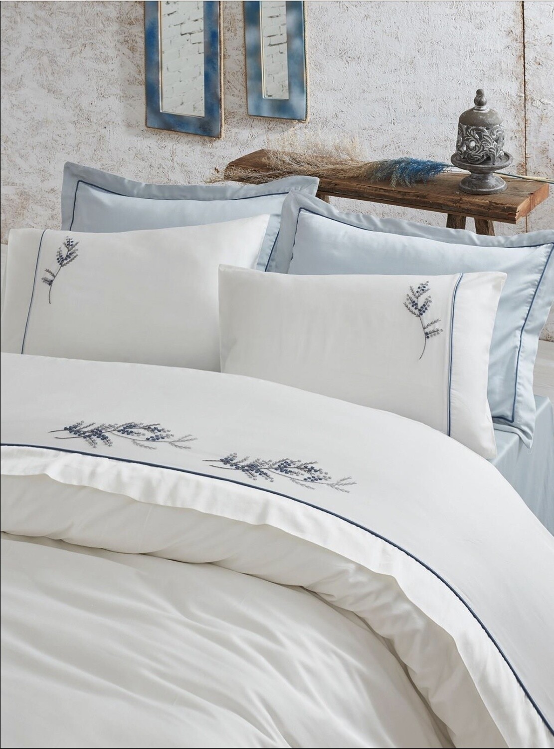 Ecocotton derin 2 person bedding set 100% organic cotton sateen hand embroidered cream 200X220 CM