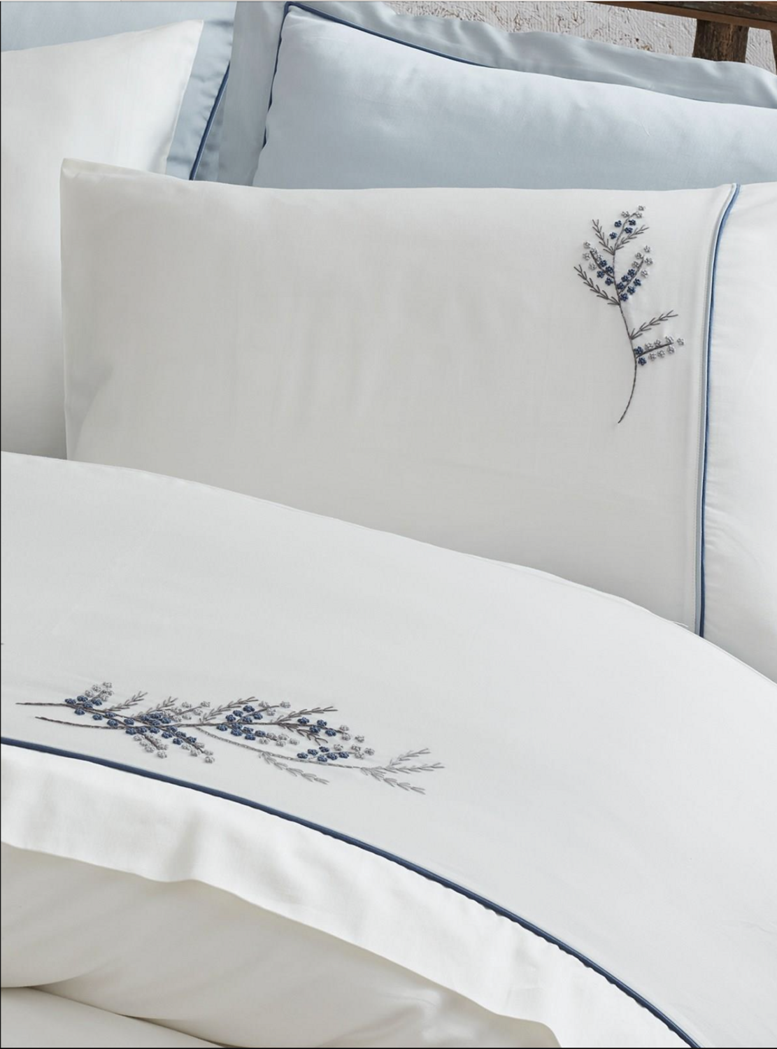 Ecocotton derin 2 person bedding set 100% organic cotton sateen hand embroidered cream 200X220 CM