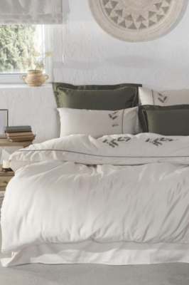 Ecocotton Derin 2 Person Bedding Set 100% Organic Cotton Sateen Hand Embroidered Green 200X220 CM
