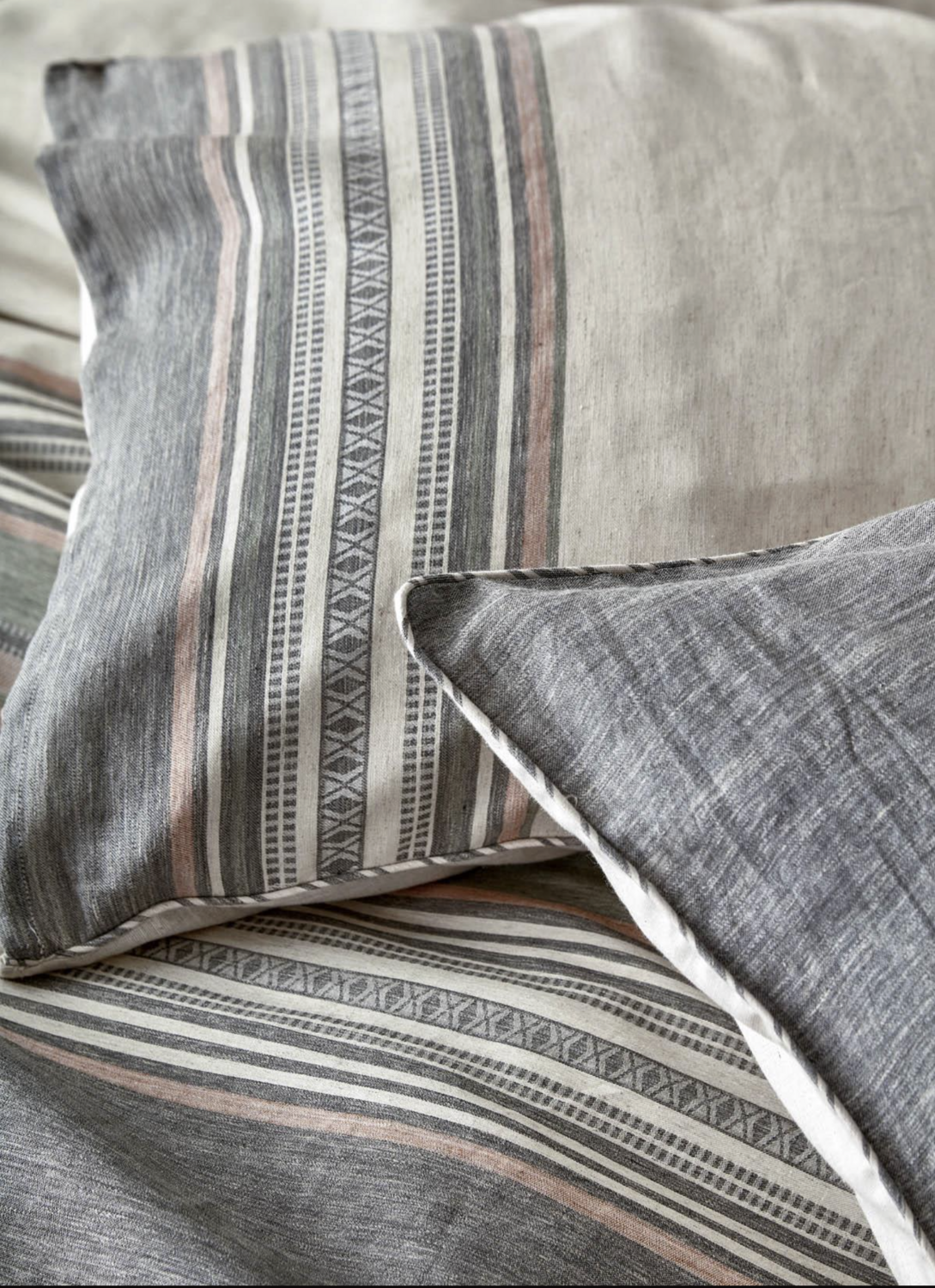 Ecocotton DILA 2 Person Bedding Set 100% Organic Cotton Linen Beige-Green 200X220 CM