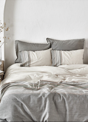 Ecocotton DILA 2 Person Bedding Set 100% Organic Cotton Linen Beige-Green 200X220 CM