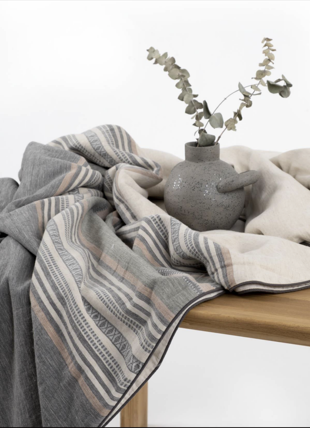 Ecocotton DILA 2 Person Bedding Set 100% Organic Cotton Linen Beige-Green 200X220 CM