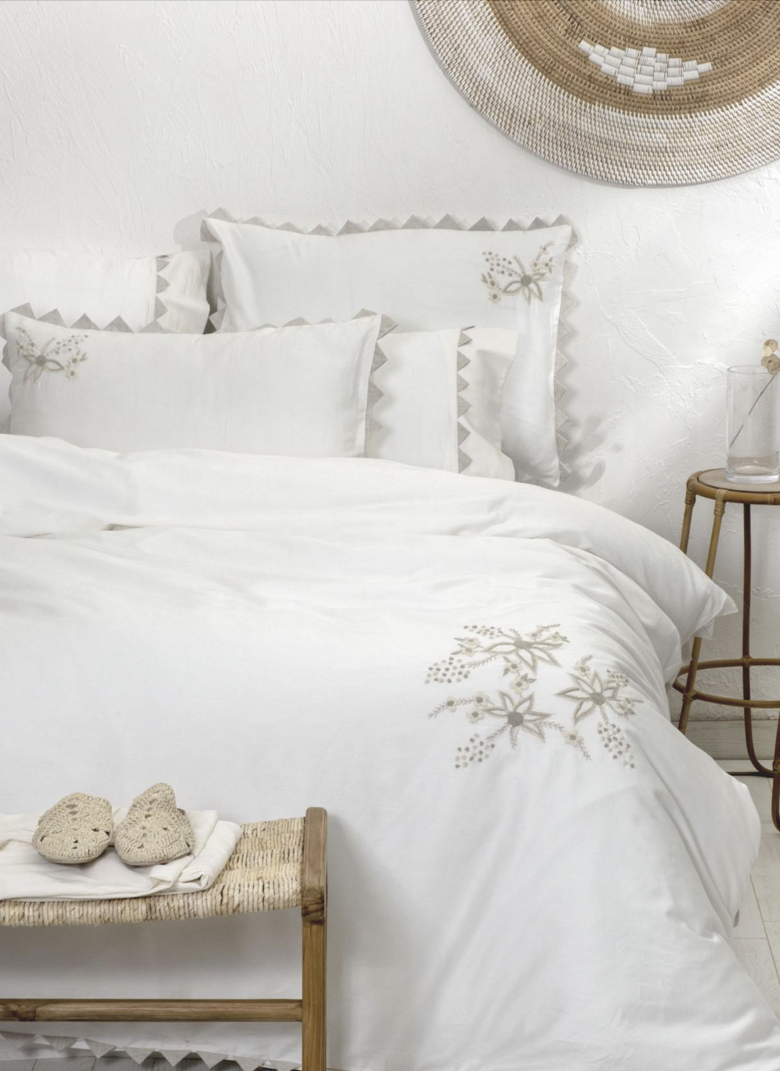 Ecocotton mona 2 person bedding set 100% organic cotton linen hand-embroidered cream 200x220 CM