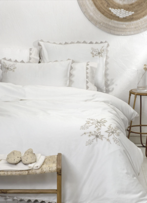 Ecocotton mona 2 person bedding set 100% organic cotton linen hand-embroidered cream 200x220 CM