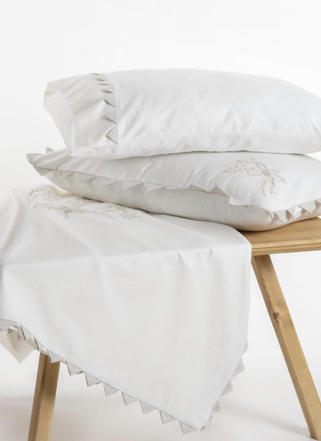 Ecocotton mona 2 person bedding set 100% organic cotton linen hand-embroidered cream 200x220 CM