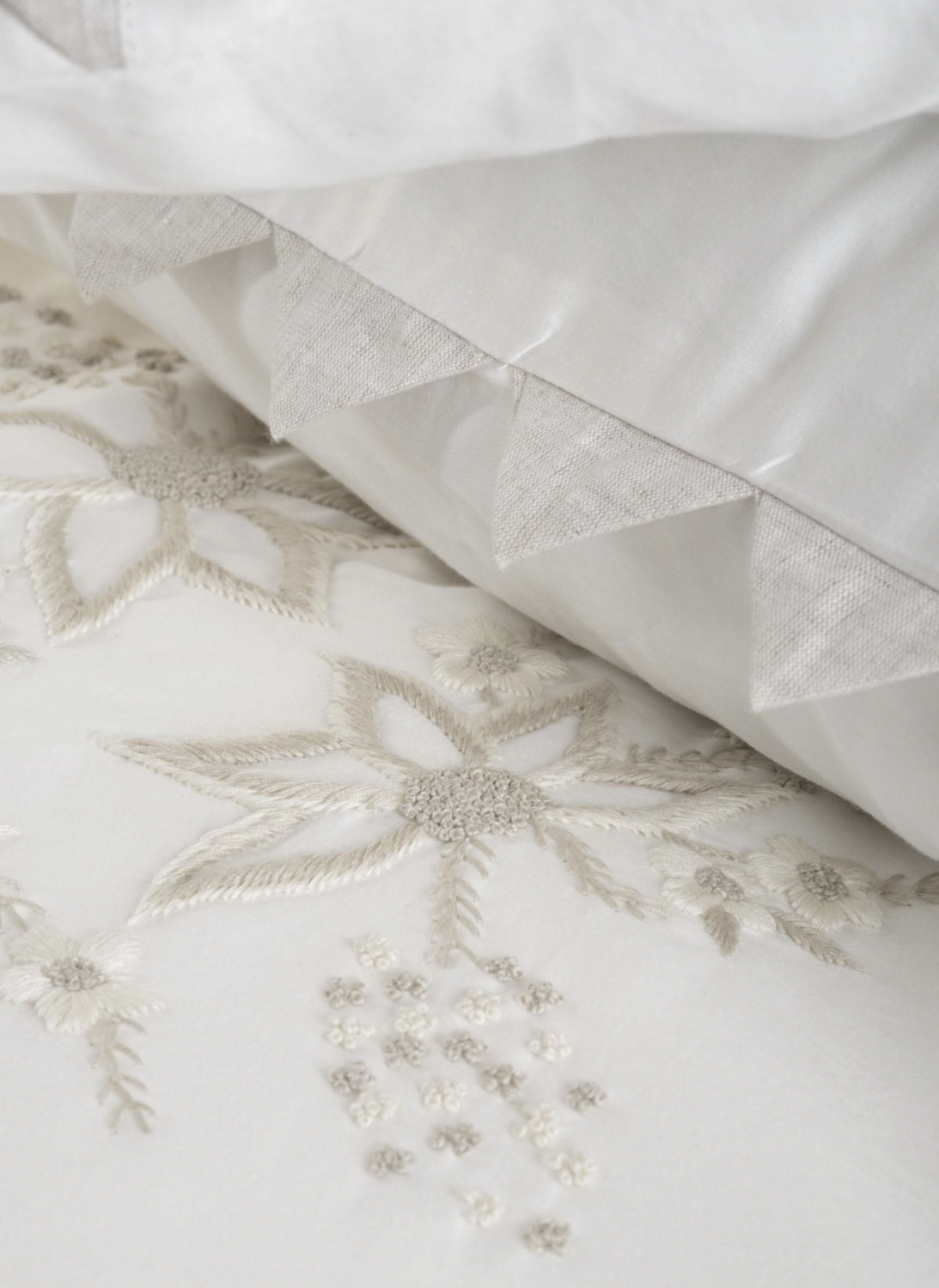 Ecocotton mona 2 person bedding set 100% organic cotton linen hand-embroidered cream 200x220 CM