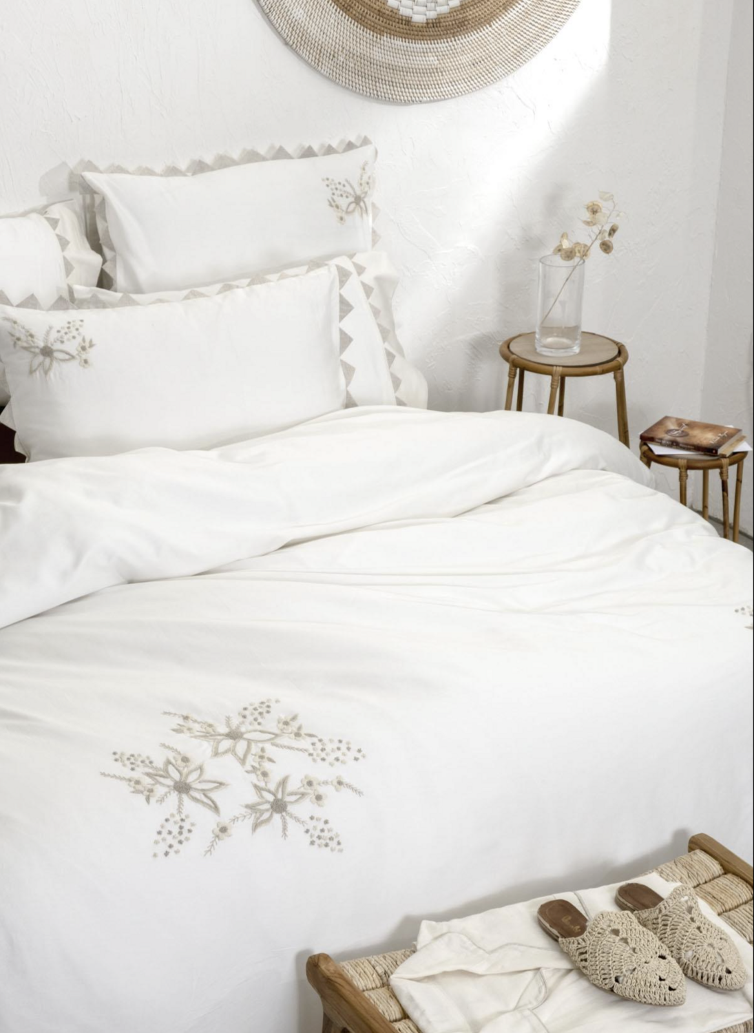 Ecocotton mona 2 person bedding set 100% organic cotton linen hand-embroidered cream 200x220 CM