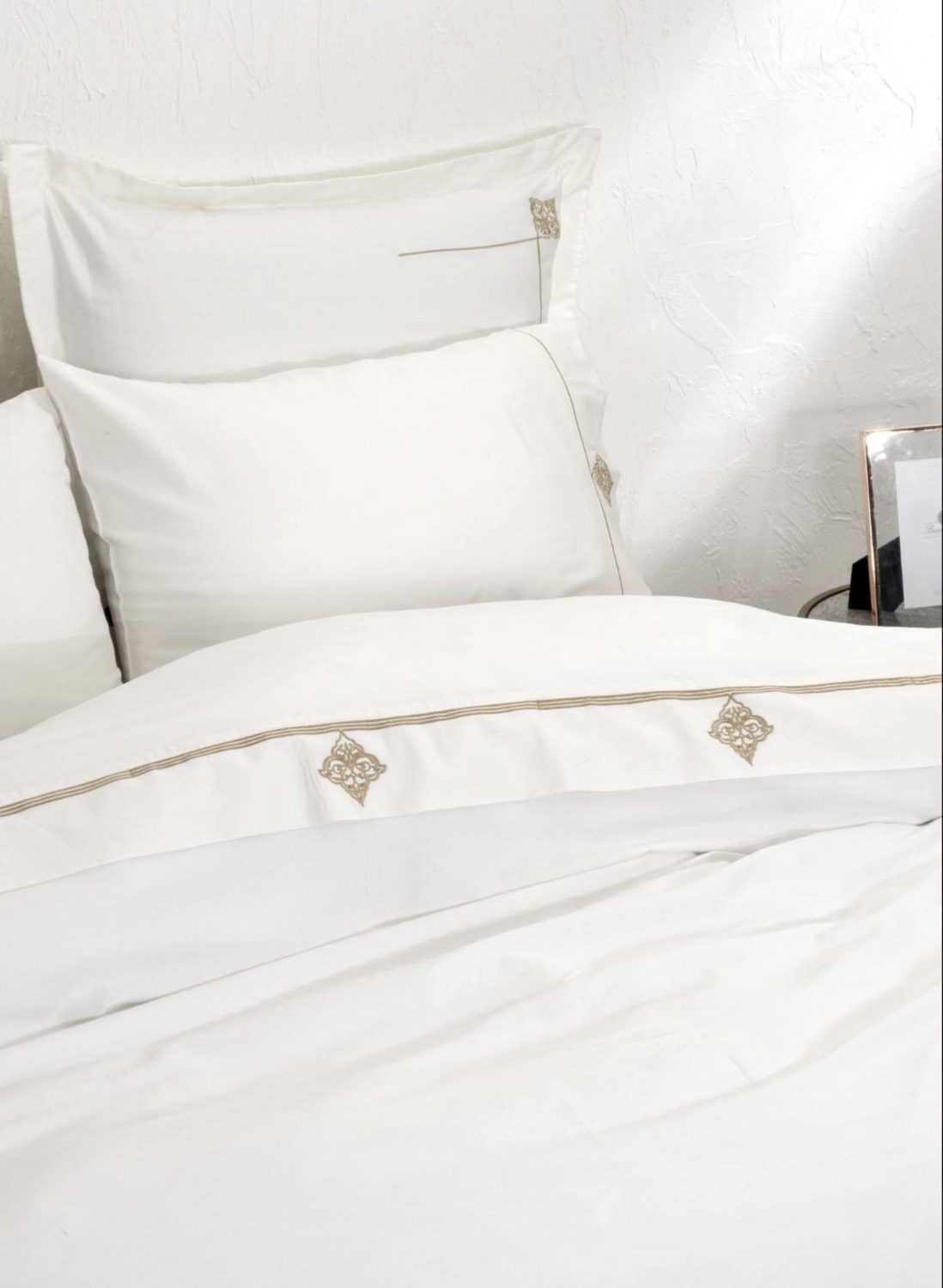 Ecocotton aden 2 person duvet cover set 100% organic cotton sateen embroidered cream 200x220 CM