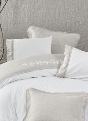 Ecocotton Miya 2 person Duvet Cover Set 100% Organic Cotton Sateen Embroidered Cream 200x220 Cm
