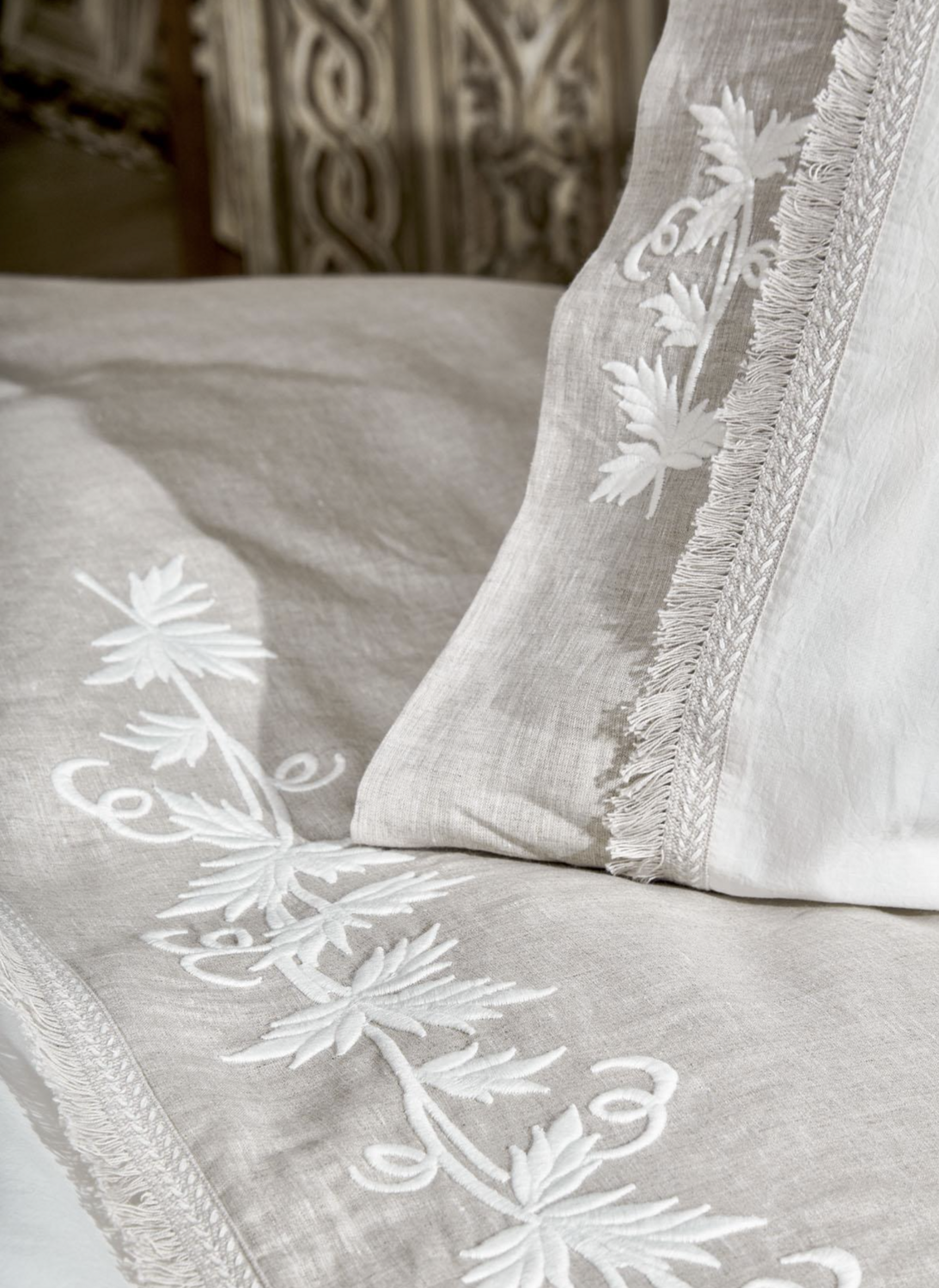 Ecocotton Miya 2 person Duvet Cover Set 100% Organic Cotton Sateen Embroidered Cream 200x220 Cm