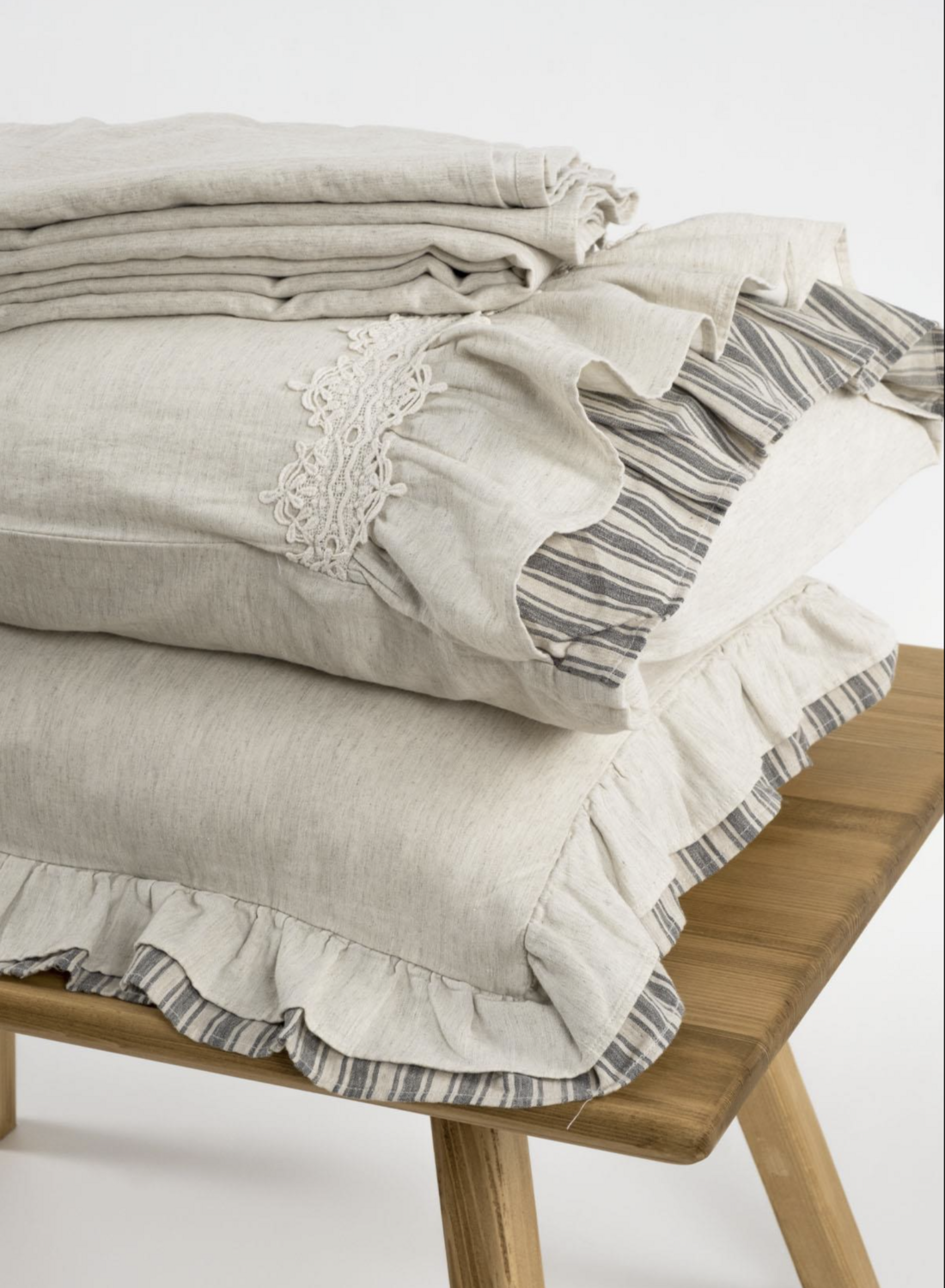 Ecocotton Dalya 2 person Duvet Cover 100% Organic Cotton Linen Frilly Anthracite 200x220 CM