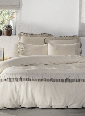 Ecocotton Dalya 2 person Duvet Cover 100% Organic Cotton Linen Frilly Anthracite 200x220 CM