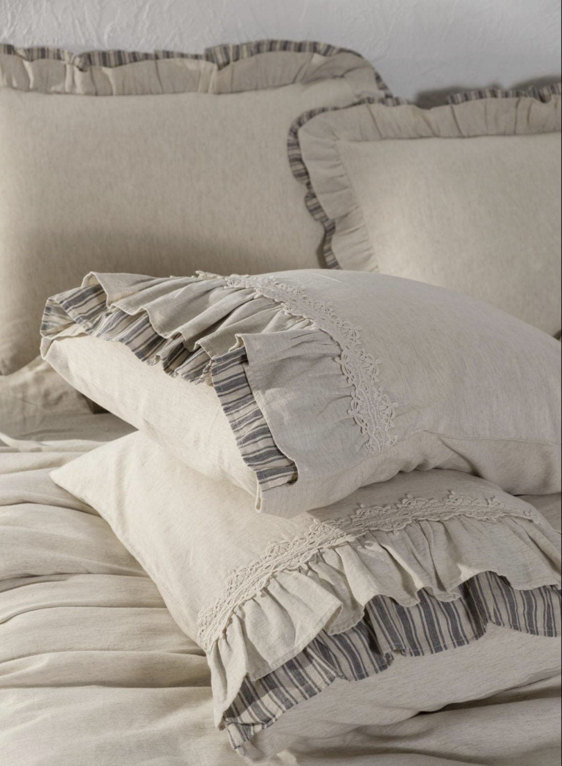 Ecocotton Dalya 2 person Duvet Cover 100% Organic Cotton Linen Frilly Anthracite 200x220 CM