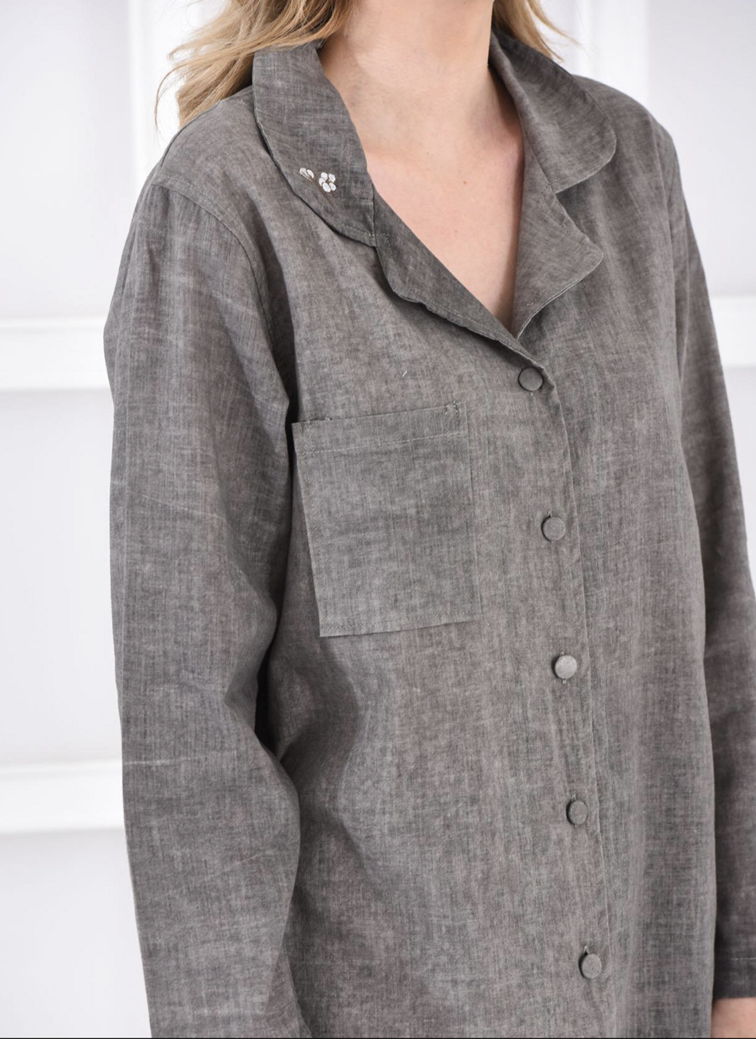 Ecocotton Helen Women&#39;s Pajama Set 100% Organic Cotton Linen Blend Green