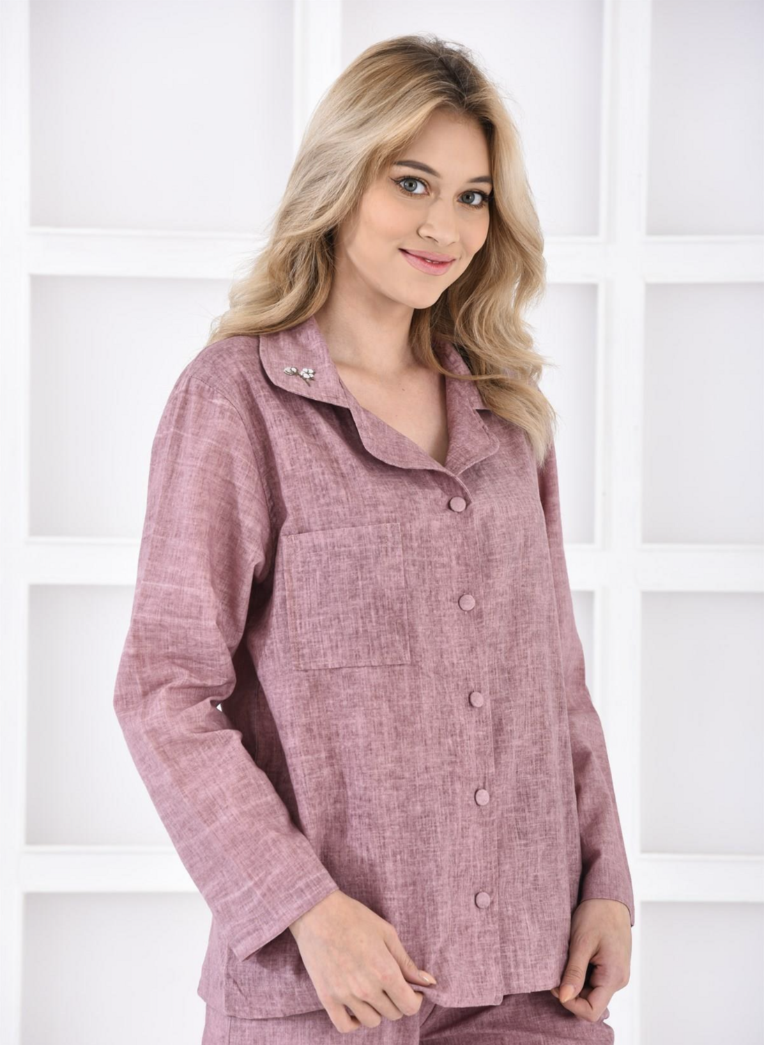 Ecocotton Helen Women&#39;s Pajama Set 100% Organic Cotton Linen Blend Purple